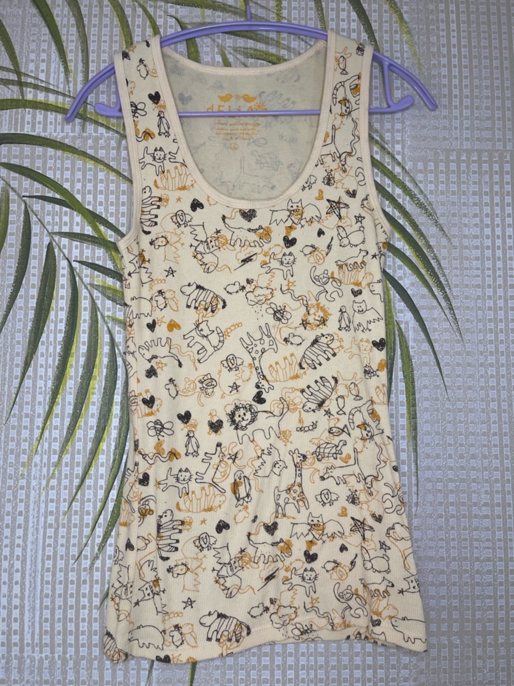 dELiA*s Yellow Cream Ribbed Tank with Subtle Gray Print